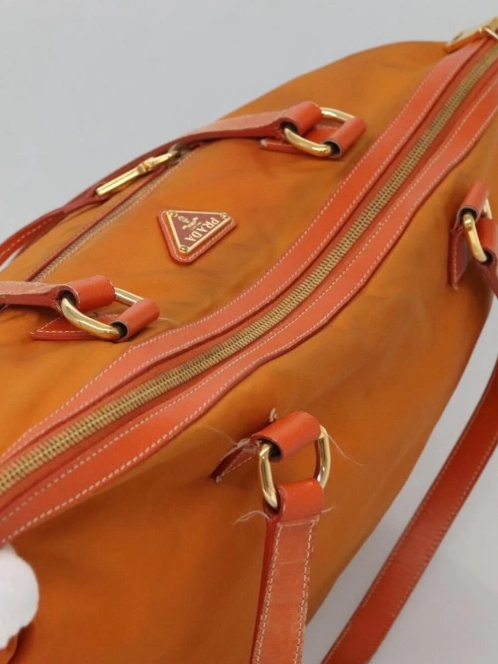 PRADA Tote Bag Nylon 2way Orange Gold Auth ep9199 - Picture 7 of 16